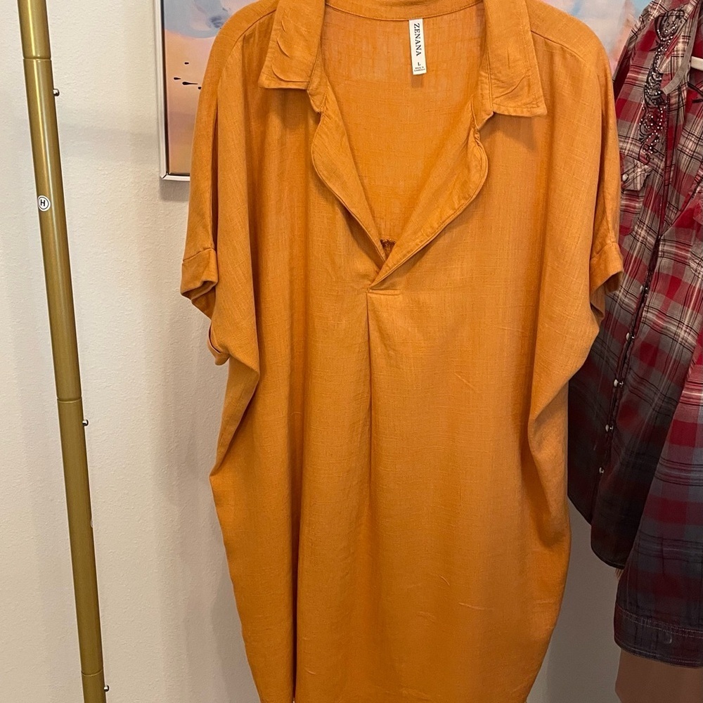 Zenana womens linen‎ Casual dress frayed hem Large resort vacation